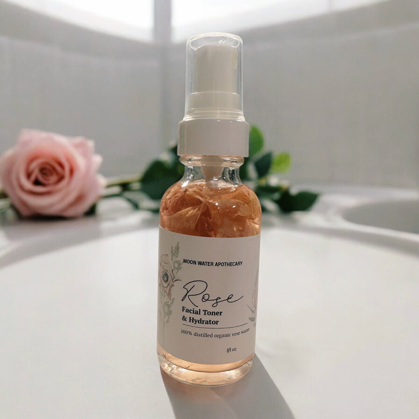 Handcrafted Rose Water Facial Toner, ALL Skin Types -- Organic Soothing, Hydrating Skin Care