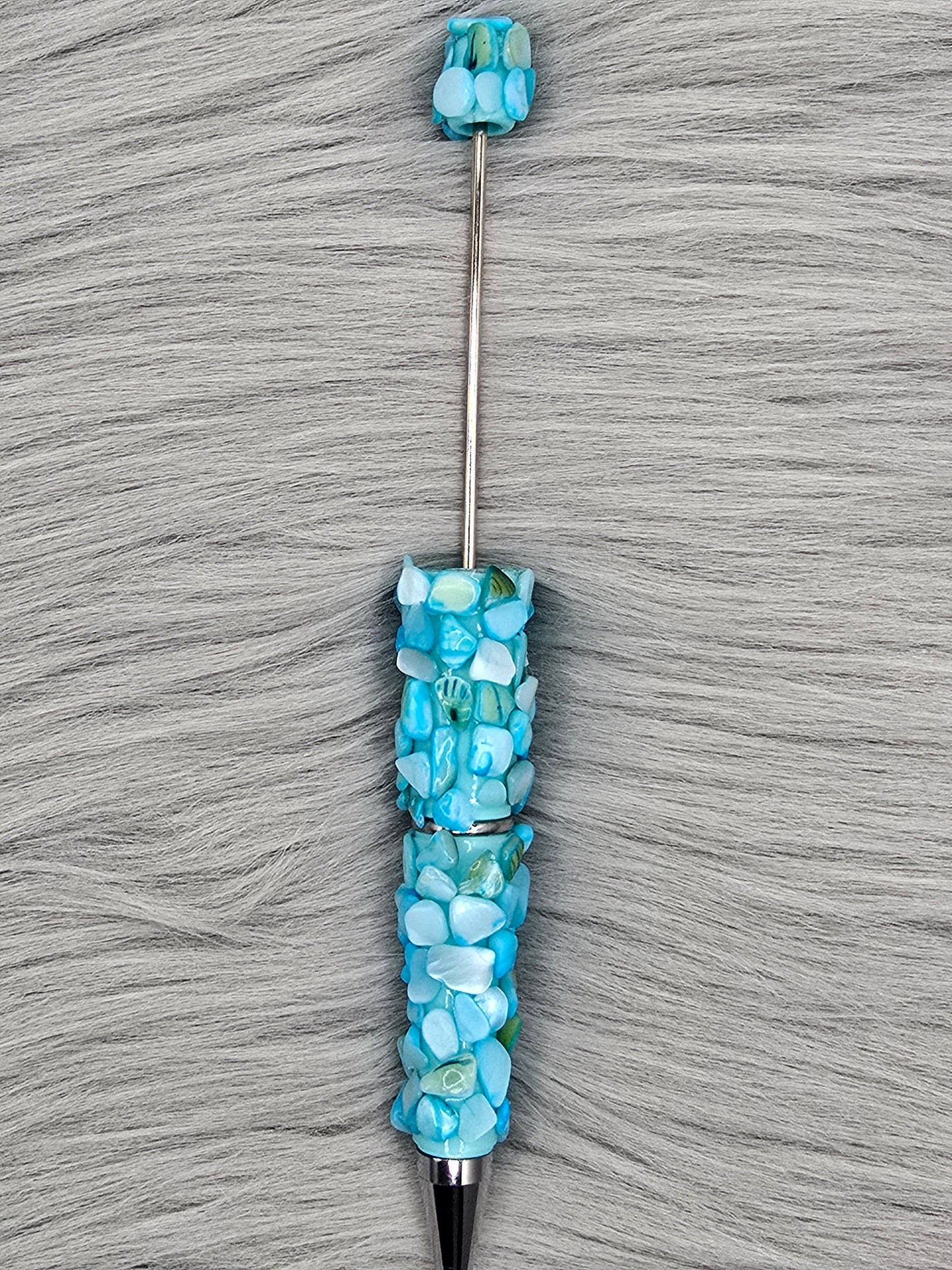 Light blue beadable pen with small stones