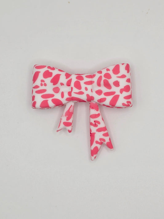 Beadable Jumbo Silicone Bow-Pink Animal Print
