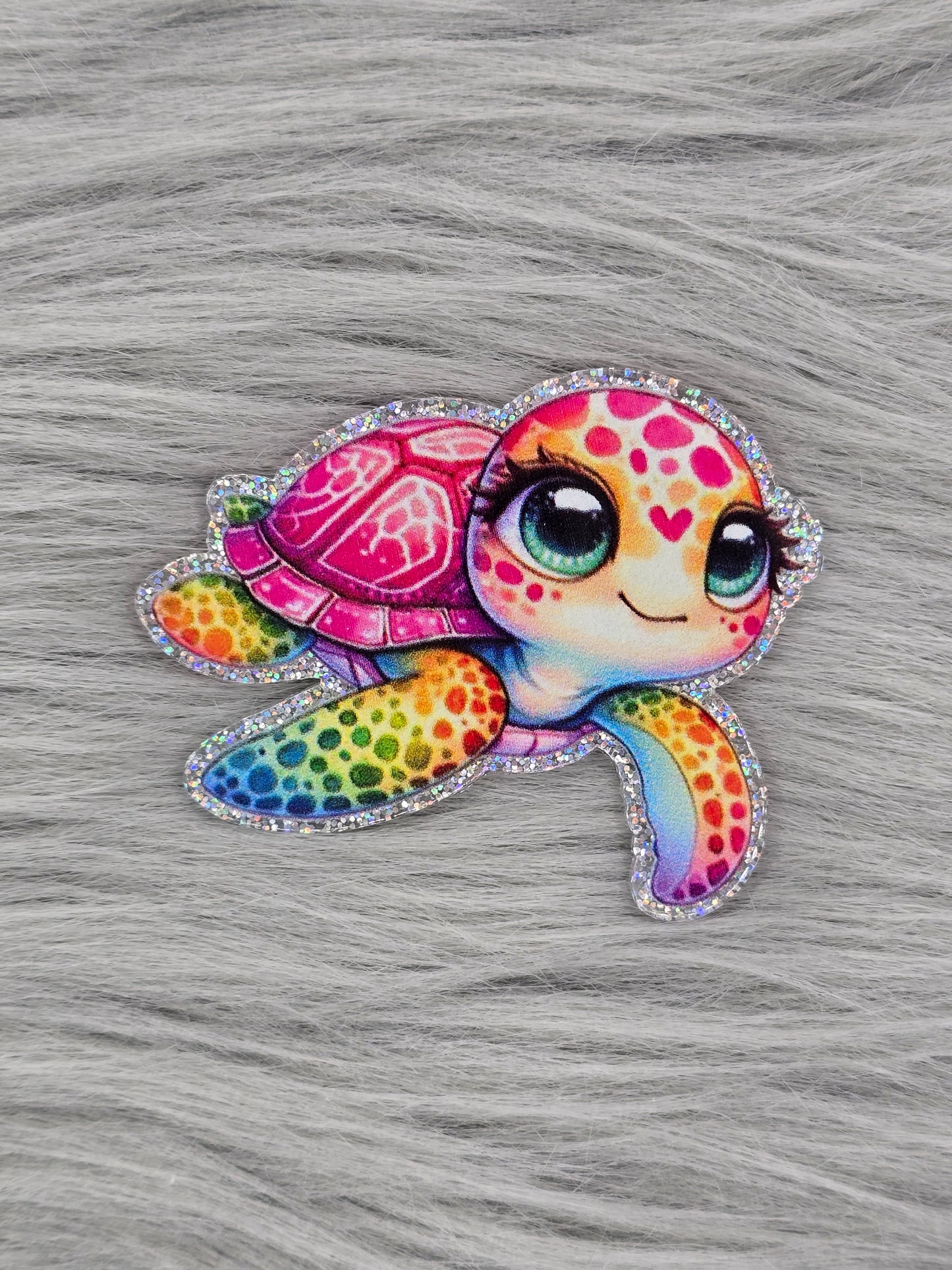 Rainbow sea turtle with a pink shell