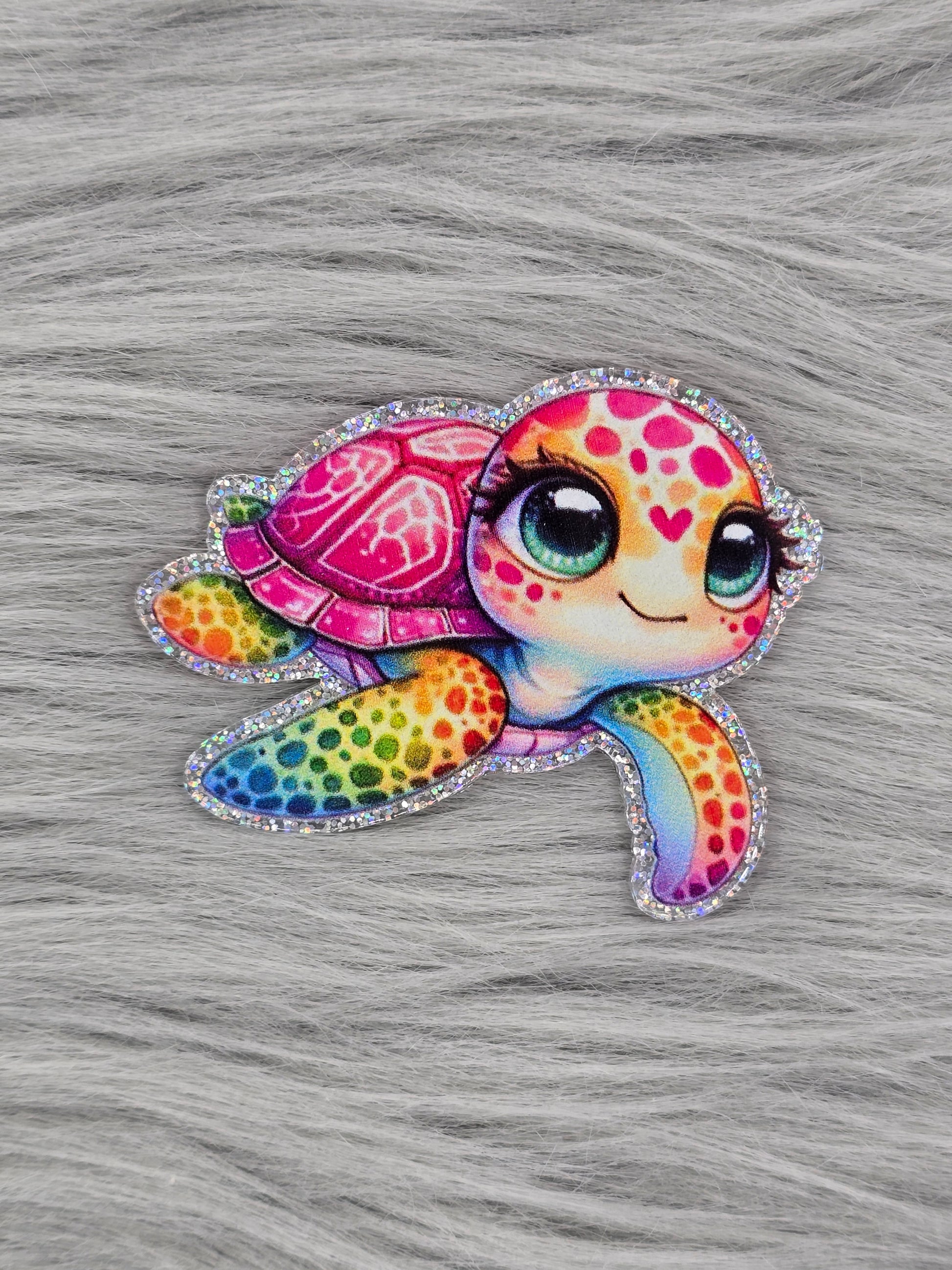 Rainbow sea turtle with a pink shell