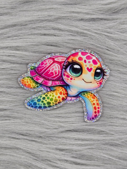 Rainbow sea turtle with a pink shell