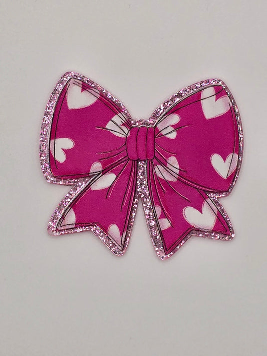 Pink Bow with White Hearts