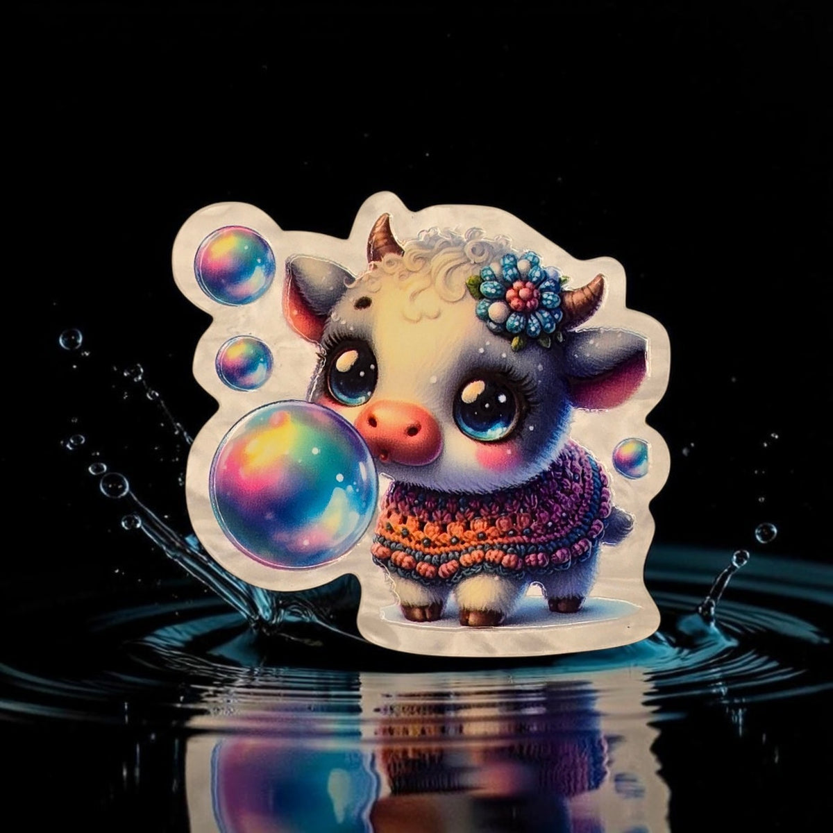 Cow Blowing Bubbles Acrylic Flatback