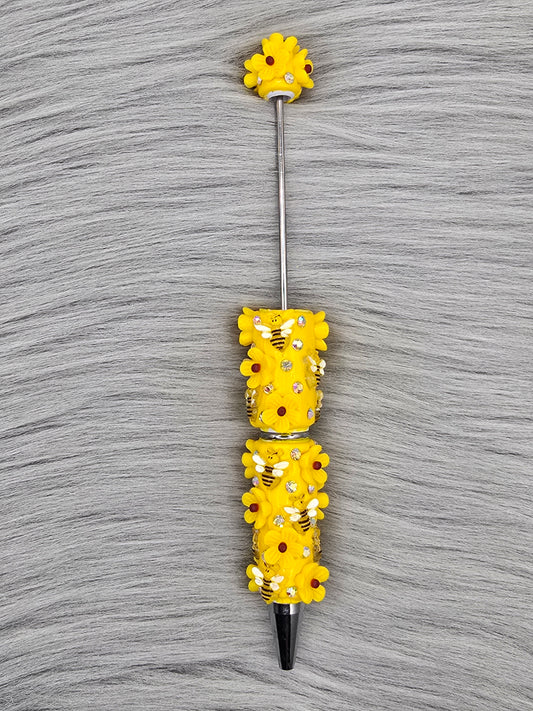 3D Beadable Pen with Bees and Flowers