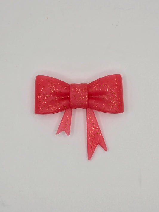 Beadable Jumbo Silicone Bow-Pink With Glitter