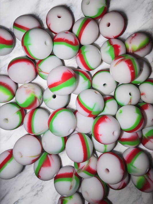 Red/Green Stripe Silicone Bead