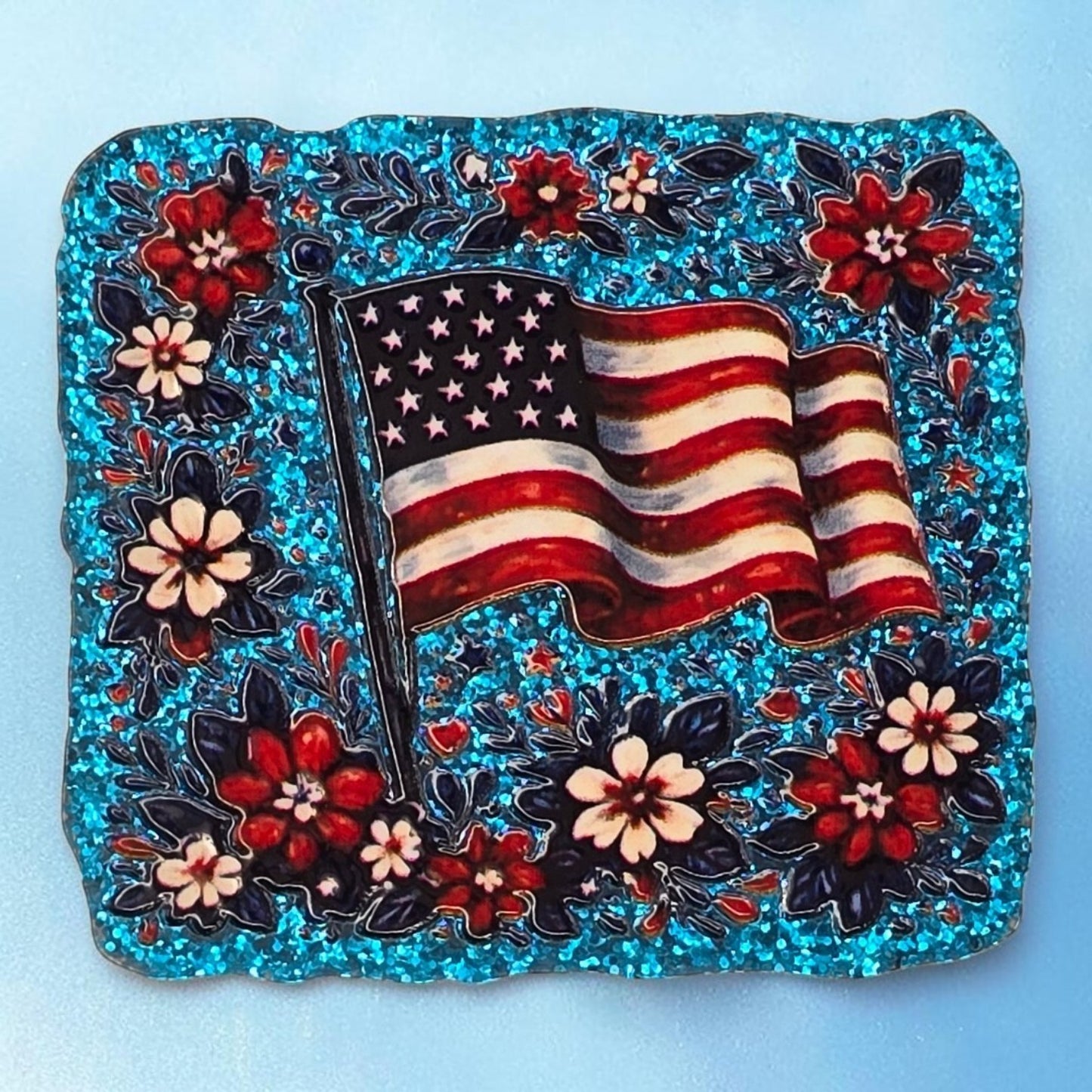 American Flag with Flowers Acrylic Flatback
